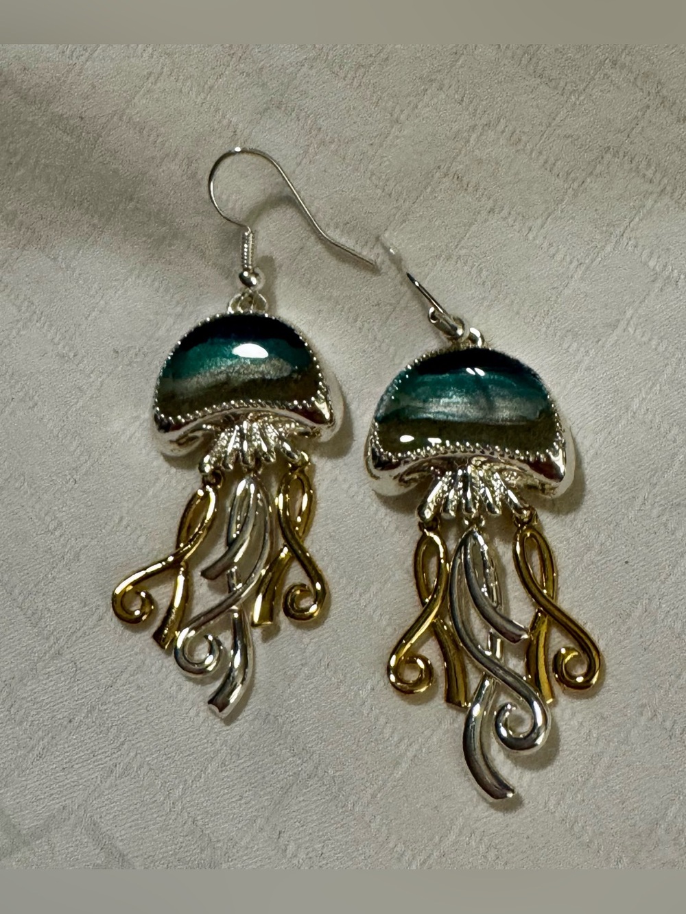 Handmade Ocean-Glow Teal Two Tone Jellyfish Drop Earrings - Women Jewelry